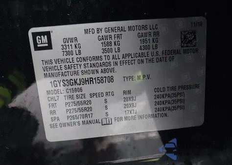 2017 Cadillac Escalade Esv Standard from USA, damaged, VIN 1GYS3GKJ9HR158708